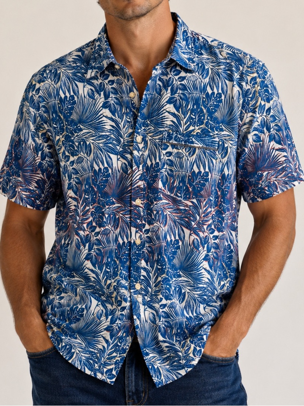 Tommy Bahama Blue Hawaiian Floral Short Sleeve Button Down XL
